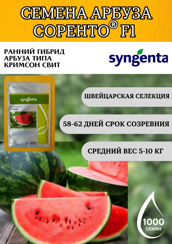 Соренто F1 1000 штук семена арбуза